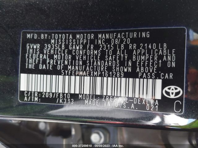 5YFEPMAEXMP161289 Toyota COROLLA LE