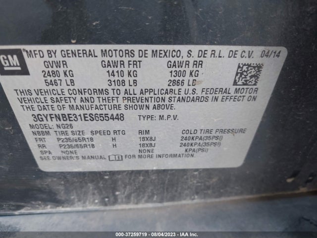 3GYFNBE31ES655448 Cadillac Srx Luxury Collection