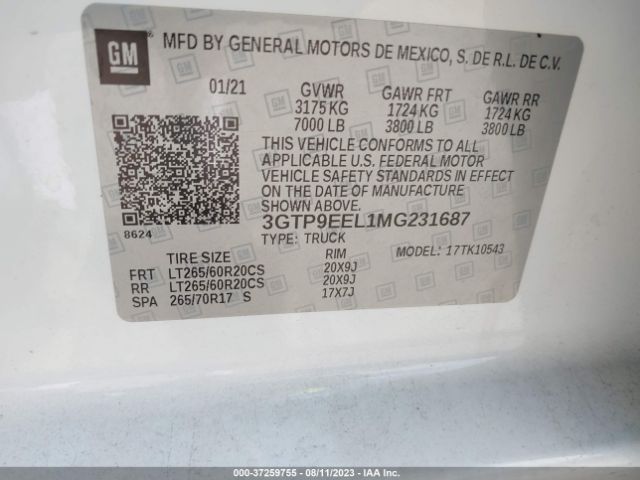 3GTP9EEL1MG231687 GMC Sierra 1500 At4