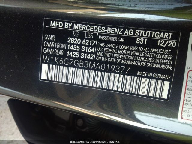 W1K6G7GB3MA019377 Mercedes-Benz S 580 4matic