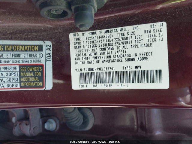 Honda Cr-v Ex-l 2014 5J6RM3H79EL026241 Image 9