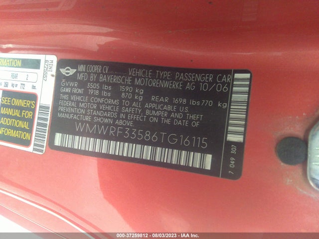 2006 MINI COOPER WMWRF33586TG16115 Photo 8