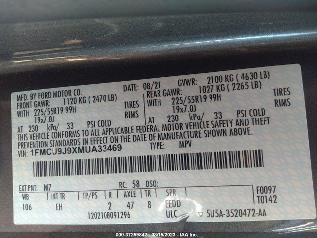 Ford Escape Titanium 2021 1FMCU9J9XMUA33469 Image 9