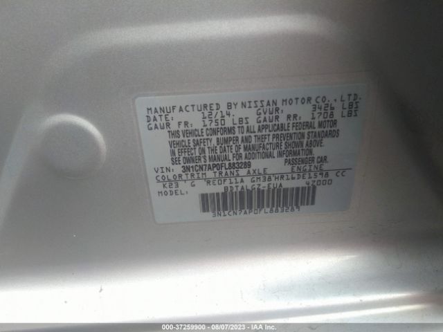 3N1CN7AP0FL883289 Nissan Versa Sl