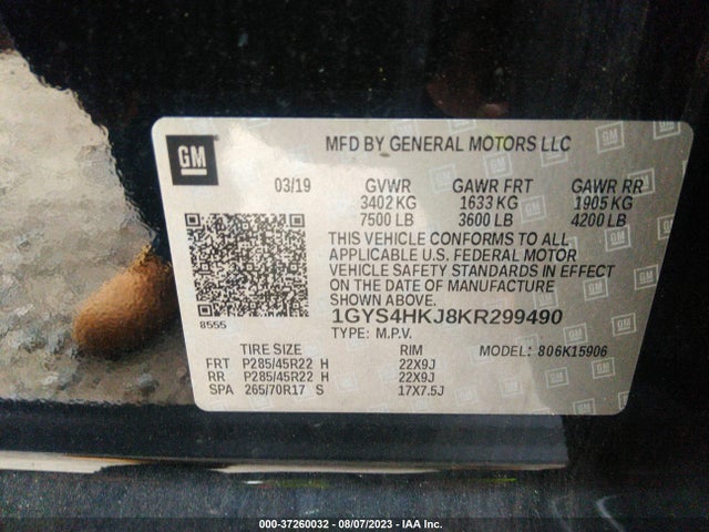1GYS4HKJ8KR299490 Cadillac Escalade Esv Luxury