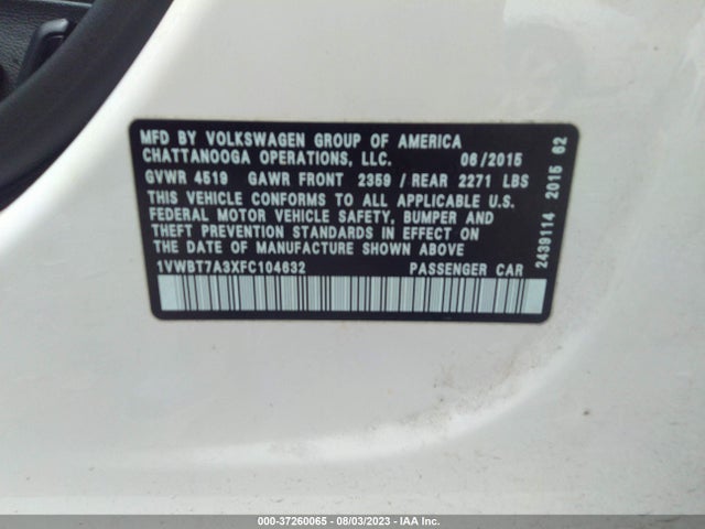 1VWBT7A3XFC104632 Volkswagen Passat 1.8t Sport
