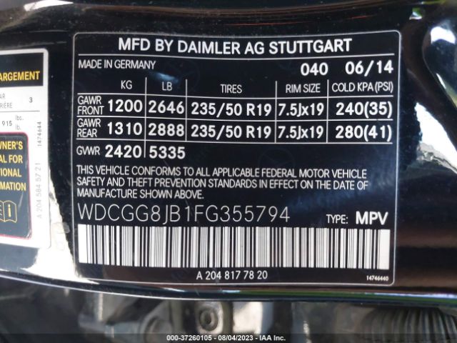 WDCGG8JB1FG355794 Mercedes-Benz Glk-class Glk 350