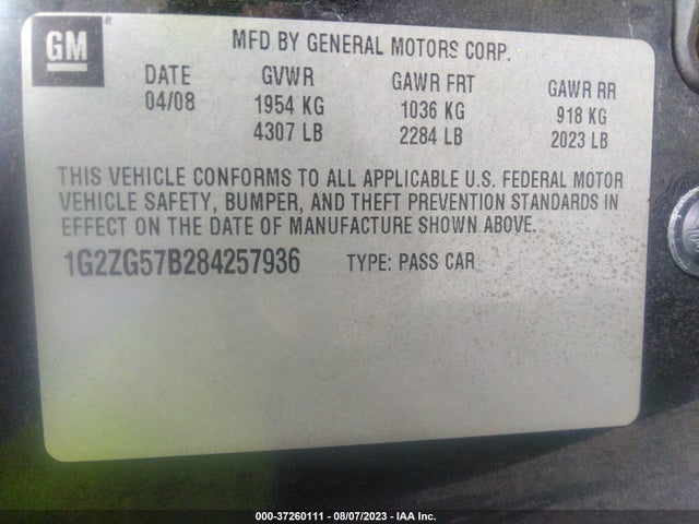 2008 PONTIAC G6 VIN: 1G2ZG57B284257936