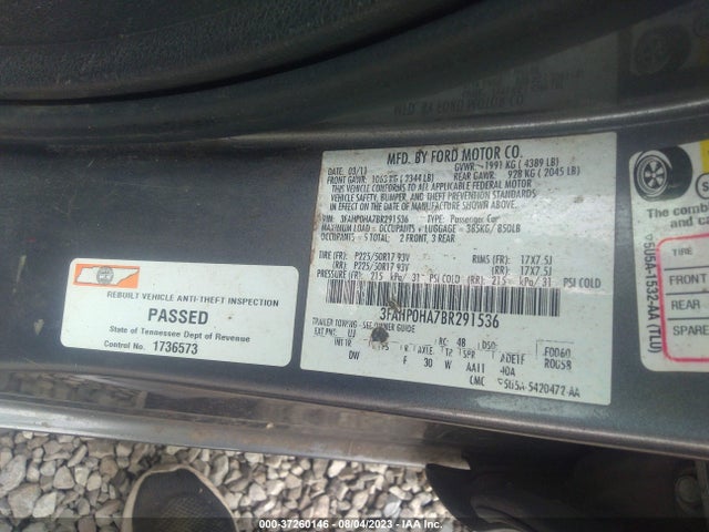 2011 FORD FUSION SE VIN: 3FAHP0HA7BR291536
