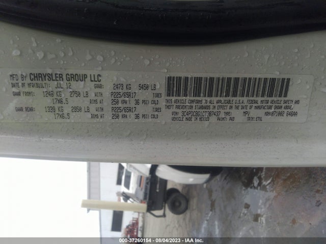 2012 DODGE JOURNEY SXT VIN: 3C4PDCBG1CT387437