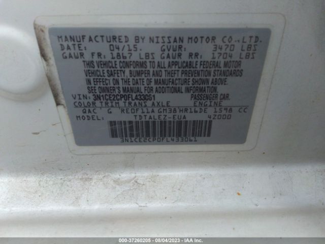 3N1CE2CP0FL433061 Nissan Versa Note S/s Plus/sv/sr/sl