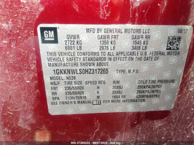 GMC ACADIA SLT 2017 1GKKNWLS0HZ317265 Image 9