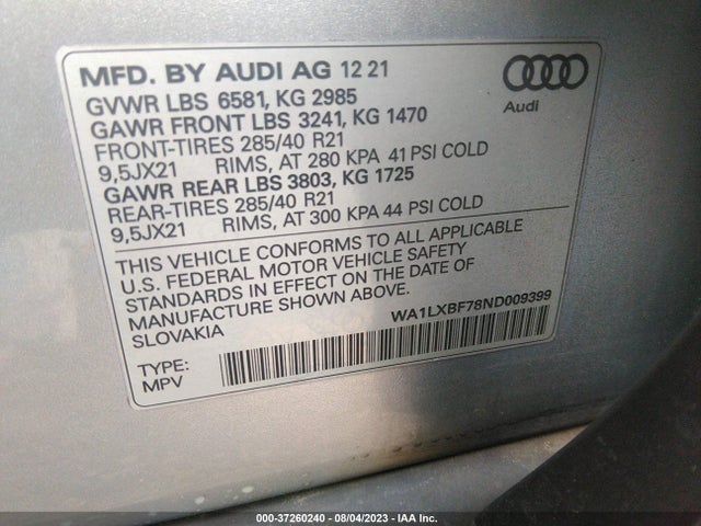 WA1LXBF78ND009399 Audi Q7 Premium Plus