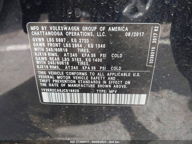 1V2KR2CA5JC518828 Volkswagen Atlas 3.6l V6 Se