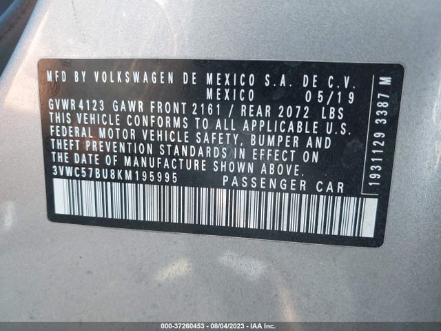 3VWC57BU8KM195995 Volkswagen Jetta S/se/r-line