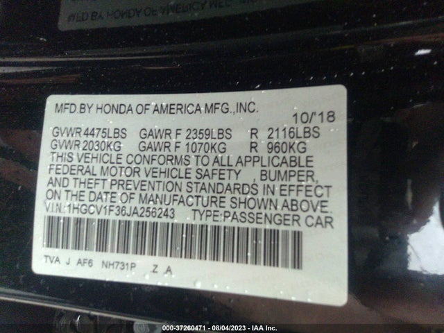 2018 Honda Accord, VIN: 1HGCV1F36JA256243