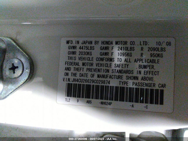2009 ACURA TSX TECH PKG VIN: JH4CU26629C029874