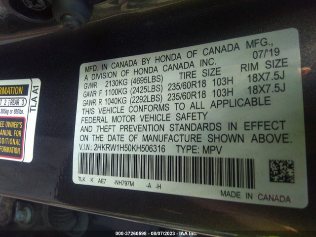 Honda CR-V EX 2019 2HKRW1H50KH506316 Image 9