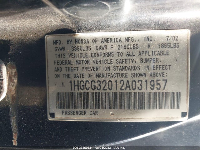 2002 HONDA ACCORD CPE SE VIN: 1HGCG32012A031957