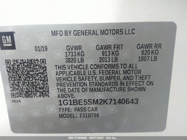 Chevrolet CRUZE LT 2019 1G1BE5SM2K7140643 Image 9