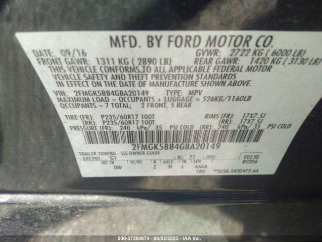 2FMGK5B84GBA20149 Ford FLEX SE