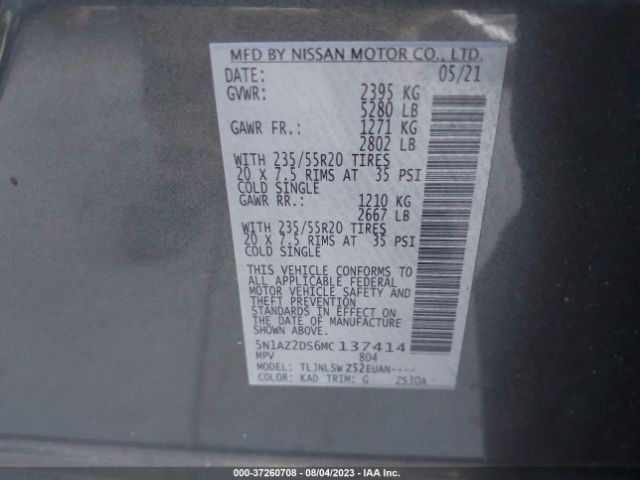 5N1AZ2DS6MC137414 Nissan Murano Platinum