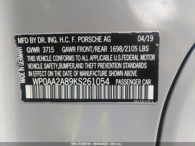 2019 Porsche 718, VIN: WP0AA2A89KS261054