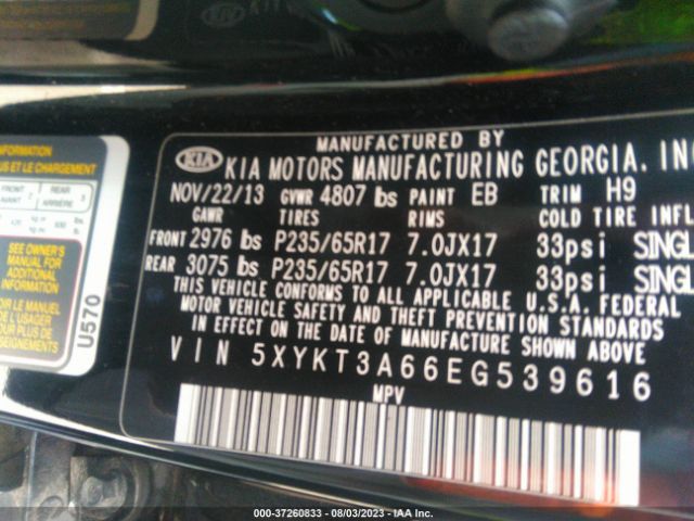 5XYKT3A66EG539616 KIA SORENTO LX