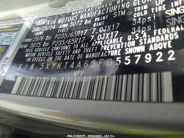 KIA SORENTO LX 2015 5XYKT4A65FG557922 Image 14
