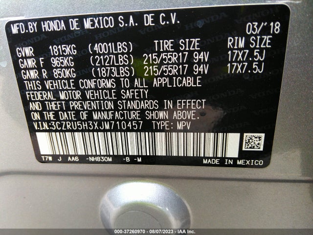Honda HR-V LX 2018 3CZRU5H3XJM710457 Image 15