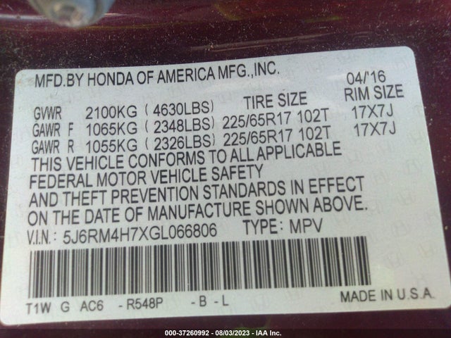 Honda Cr-v Ex-l 2016 5J6RM4H7XGL066806 Image 9