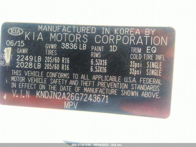 KIA Soul Base 2016 KNDJN2A26G7243671 Image 9