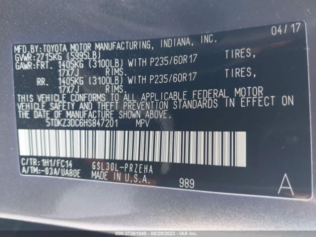 5TDKZ3DC6HS847201 Toyota Sienna Le 8 Passenger