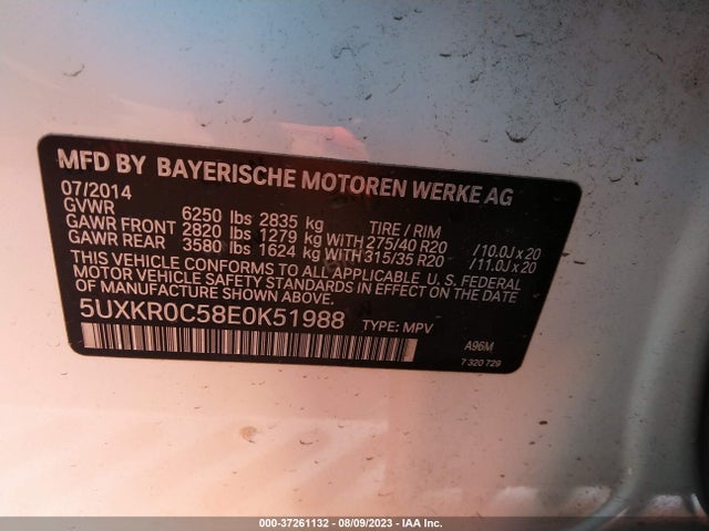 BMW X5 Xdrive35i 2014 5UXKR0C58E0K51988 Image 9