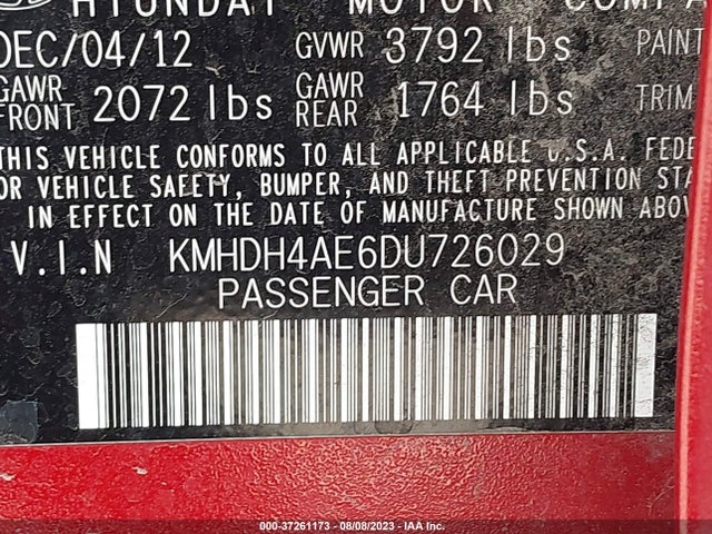 2013 HYUNDAI ELANTRA GLS VIN: KMHDH4AE6DU726029