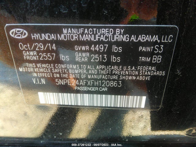 2015 HYUNDAI SONATA 2.4L SE VIN: 5NPE24AFXFH120863