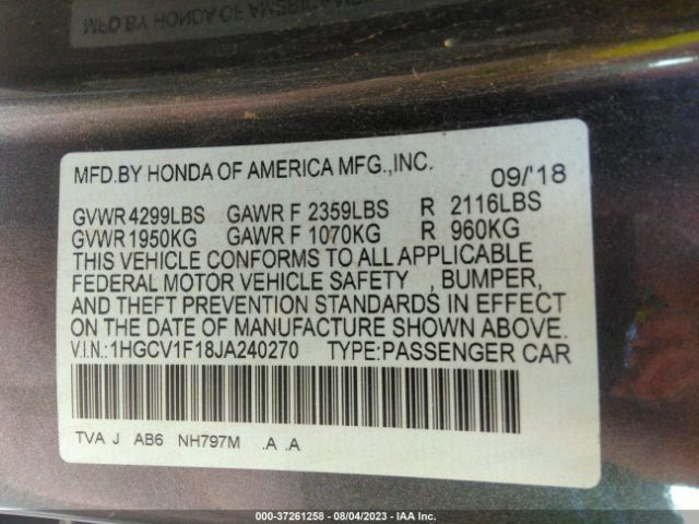 1HGCV1F18JA240270 Honda Accord Sedan Lx 1.5t