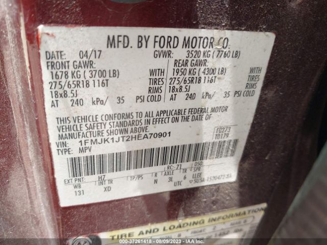 1FMJK1JT2HEA70901 Ford Expedition El Xlt/king Ranch