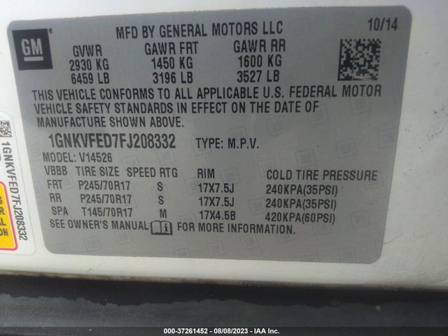 Chevrolet Traverse Ls 2015 1GNKVFED7FJ208332 Image 9