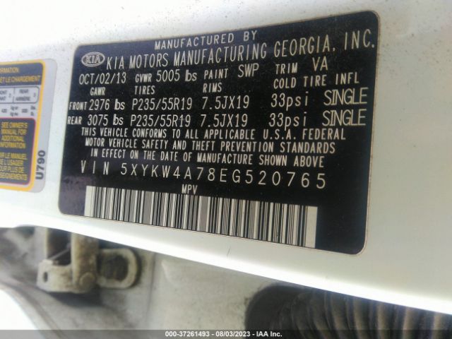 5XYKW4A78EG520765 KIA Sorento Sx Limited