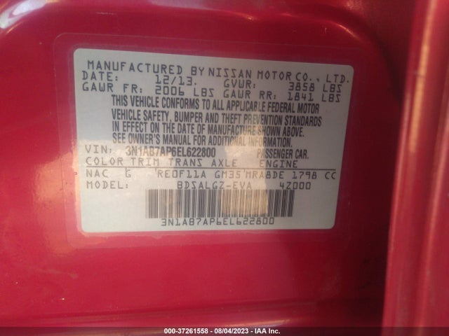Nissan SENTRA SL 2014 3N1AB7AP6EL622800 Image 9