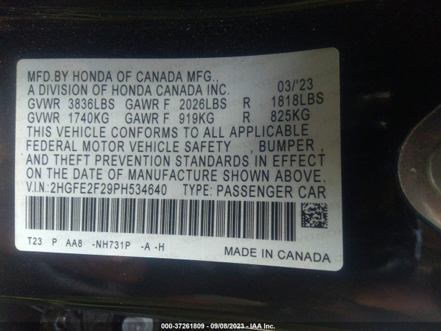 Honda Civic Sedan Lx 2023 2HGFE2F29PH534640 Image 9