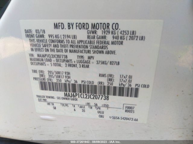 MAJ6P1CL2JC207738 Ford Ecosport Ses