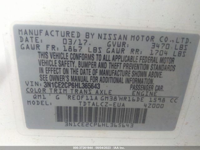 3N1CE2CP6HL365643 Nissan Versa Note S Plus