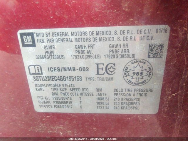 3GTU2MEC4GG195158 GMC Sierra 1500 Sle