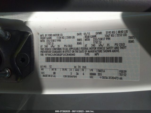 1FMCU9G92FUC64540 Ford ESCAPE SE