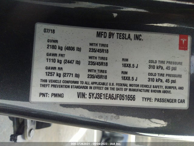 Tesla Model 3 Range Battery 2018 5YJ3E1EA6JF051656 Image 17