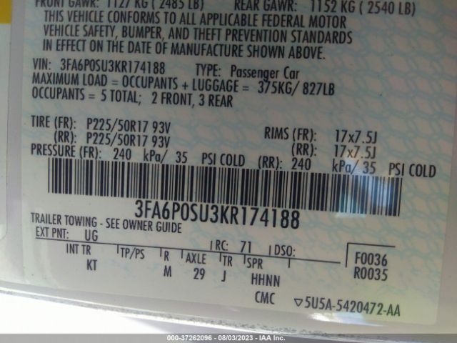 3FA6P0SU3KR174188 Ford Fusion Energi Titanium