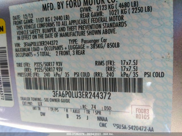 3FA6P0LU3ER244372 Ford Fusion Se Hybrid