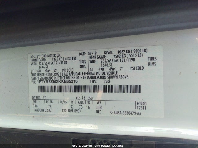 1FTYR2ZMXKKB65216 Ford TRANSIT VAN